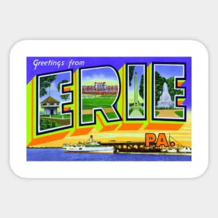 Greetings from Erie, PA - Vintage Large Letter Postcard Sticker